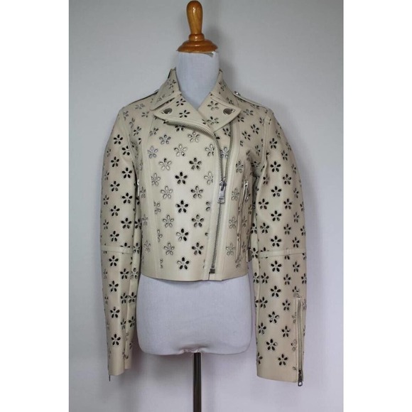 $6250 STUNNING NWT BURBERRY MOTO LAMBSKIN LEATHER LASER CUT JACKET COAT 6 S NEW! - Picture 2 of 10